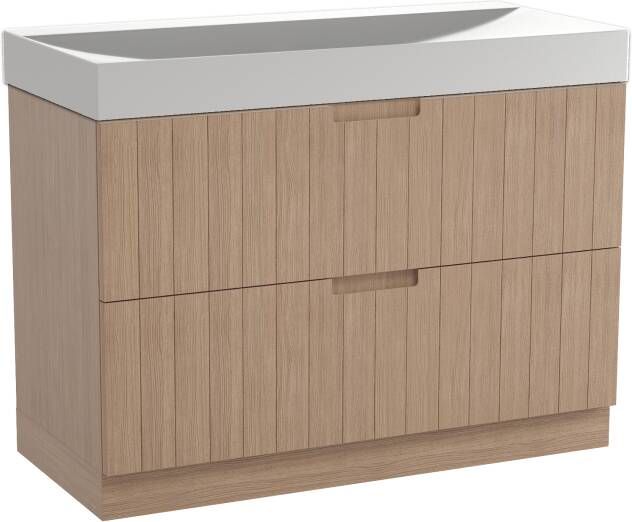 Balmani Adagio staand badmeubel 120 x 55 5 cm verweerd eiken met Wave enkele wastafel voor 2 kraangaten in mat witte solid surface