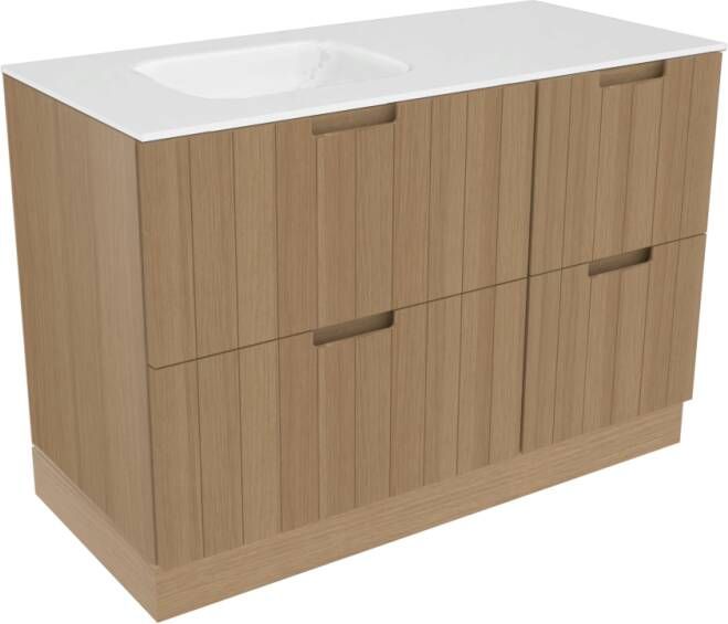 Balmani Adagio staand badkamermeubel 120 x 55 cm verweerd eiken met Tablo Arcatto asymmetrisch linkse wastafel in matte Solid Surface