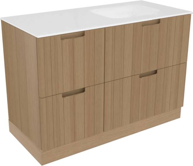 Balmani Adagio staand badkamermeubel 120 x 55 cm verweerd eiken met Tablo Arcatto asymmetrisch rechtse wastafel in matte Solid Surface