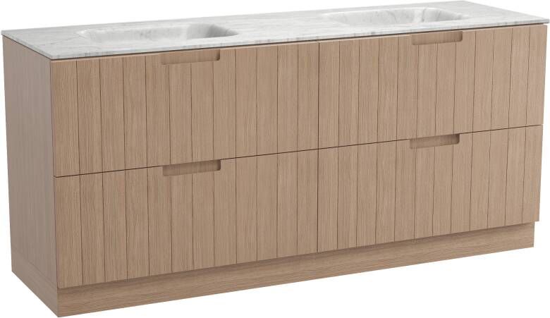Balmani Adagio staand badmeubel 180 x 55 5 cm verweerd eiken met Tablo Arcato dubbele wastafel in carrara marmer