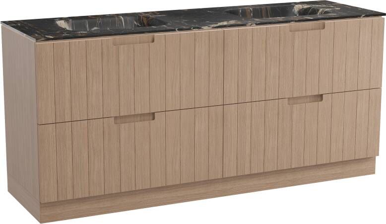 Balmani Adagio staand badmeubel 180 x 55 5 cm verweerd eiken met Tablo Arcato dubbele wastafel in portoro gold marmer