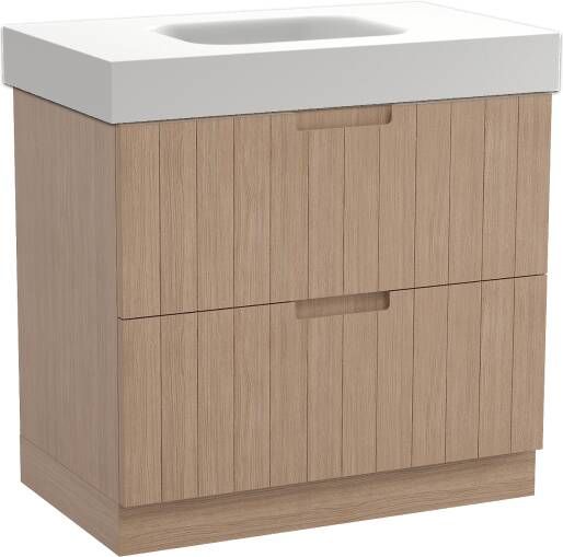 Balmani Adagio staand badmeubel 90 x 55 5 cm verweerd eiken met Arcato enkele wastafel in mat witte solid surface