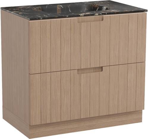 Balmani Adagio staand badmeubel 90 x 55 5 cm verweerd eiken met Tablo Arcato enkele wastafel in portoro gold marmer