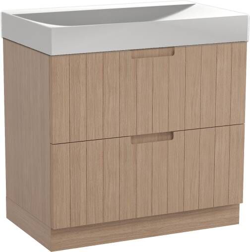 Balmani Adagio staand badmeubel 90 x 55 5 cm verweerd eiken met Wave enkele wastafel in mat witte solid surface