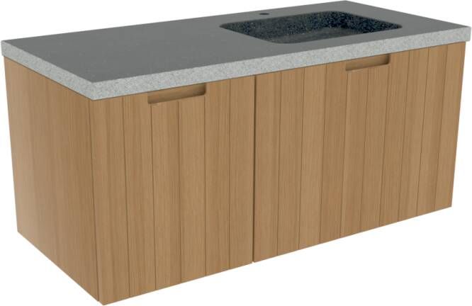 Balmani Adagio zwevend badkamermeubel 120 x 55 cm verweerd eiken met Napoli Due asymmetrisch rechtse wastafel in verzoete graniet
