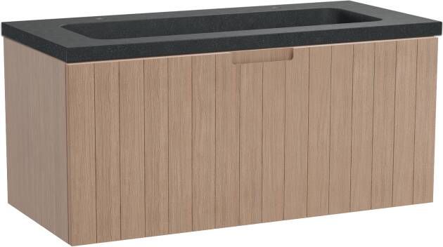 Balmani Adagio zwevend badkamermeubel 120 x 55 cm verweerd eiken met Napoli enkele wastafel voor 2 kraangaten in verzoete graniet
