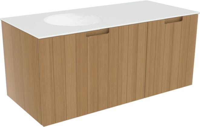 Balmani Adagio zwevend badkamermeubel 120 x 55 cm verweerd eiken met Tablo Still asymmetrisch linkse wastafel in matte Solid Surface