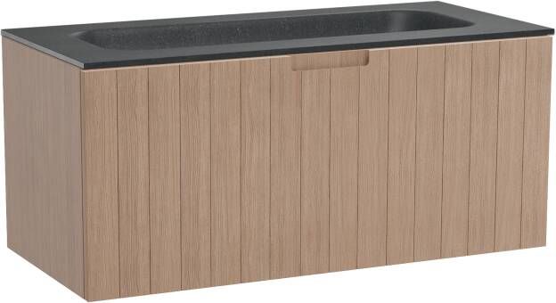 Balmani Adagio zwevend badkamermeubel 120 x 55 5 cm verweerd eiken met Tablo Arcatto enkele wastafel voor 2 kraangaten in matte Solid Surface