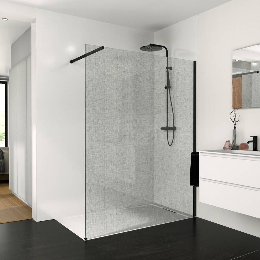 Balmani Modular inloopdouche 180 x 200 cm linnen zwart glas mat zwart profiel