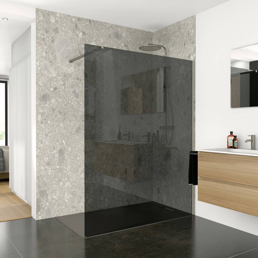Balmani Modular inloopdouche 120 x 200 cm rookglas geborsteld inox profiel