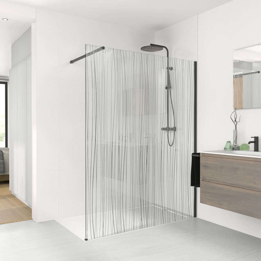 Balmani Modular inloopdouche 140 x 200 cm mikado glas mat zwart profiel