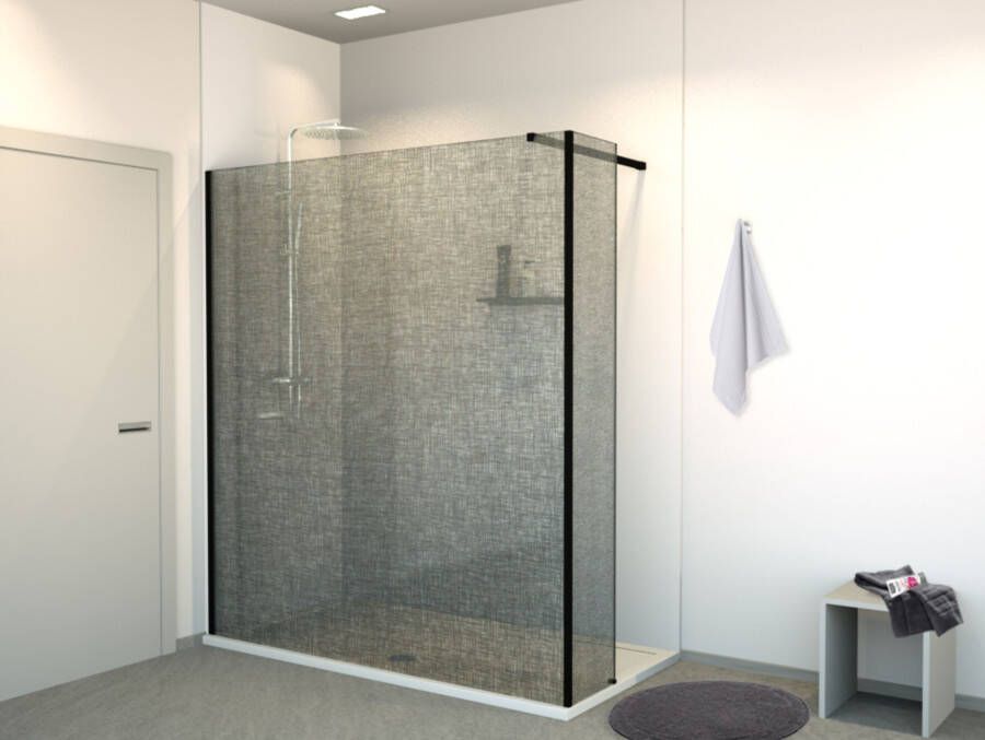Balmani Modular inloopdouche met vaste zijwand 180 x 200 cm linnen zwart glas mat zwart profiel