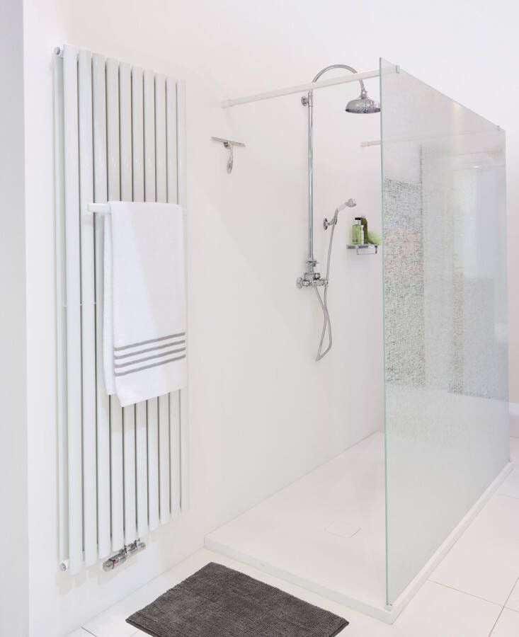 Balmani Modular inloopdouche met vrijstaande wand 180 x 200 cm linnen wit glas glanzend chroom profiel