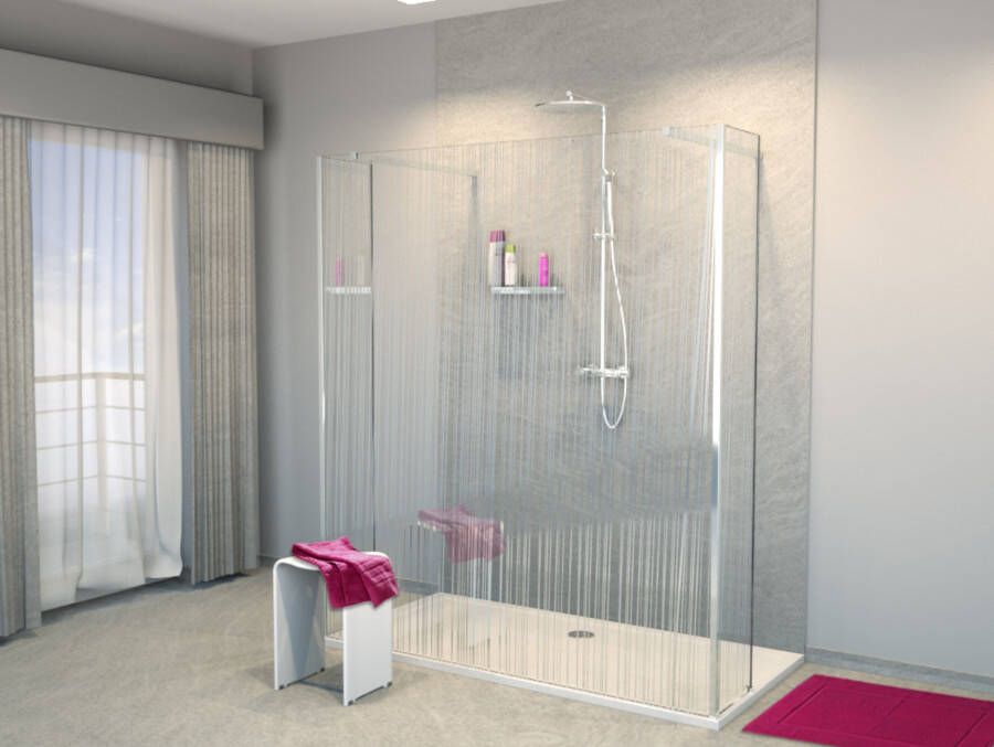 Balmani Modular inloopdouche met vrijstaande wand en vast paneel 160 x 200 cm mikado glas glanzend chroom profiel