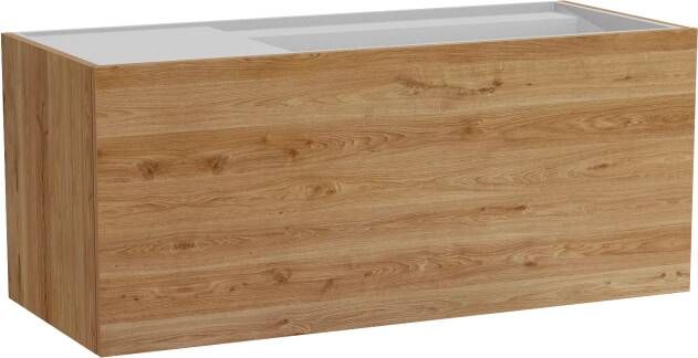 Balmani Cubo zwevend badmeubel 120 x 49 cm ruw eiken met Cubo asymmetrisch rechtse wastafel in mat witte solid surface