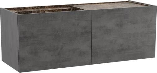 Balmani Cubo zwevend badmeubel 140 x 49 cm beton donkergrijs met Cubo asymmetrisch linkse wastafel in dark emperador marmer