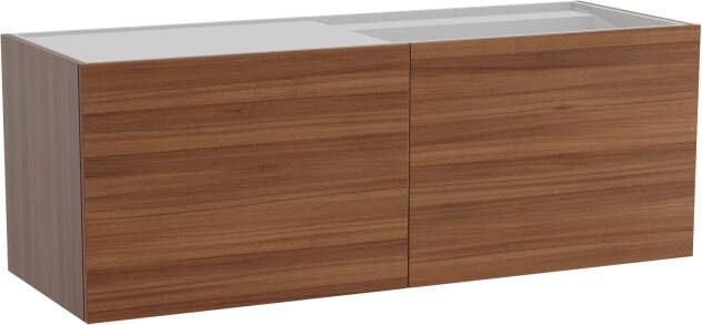 Balmani Cubo zwevend badmeubel 140 x 49 cm notenhout met Cubo asymmetrisch rechtse wastafel in mat witte solid surface