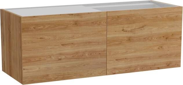 Balmani Cubo zwevend badmeubel 140 x 49 cm ruw eiken met Cubo asymmetrisch rechtse wastafel in mat witte solid surface