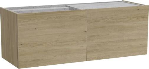 Balmani Cubo zwevend badmeubel 140 x 49 cm verweerd eiken met Cubo asymmetrisch linkse wastafel in carrara marmer