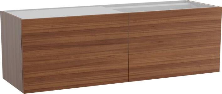 Balmani Cubo zwevend badmeubel 160 x 49 cm notenhout met Cubo asymmetrisch rechtse wastafel in mat witte solid surface
