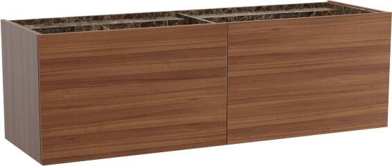 Balmani Cubo zwevend badmeubel 160 x 49 cm notenhout met Cubo dubbele wastafel in dark emperador marmer