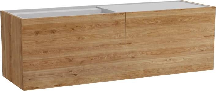 Balmani Cubo zwevend badmeubel 160 x 49 cm ruw eiken met Cubo asymmetrisch linkse wastafel in mat witte solid surface