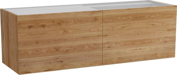 Balmani Cubo zwevend badmeubel 160 x 49 cm ruw eiken met Cubo asymmetrisch rechtse wastafel in mat witte solid surface