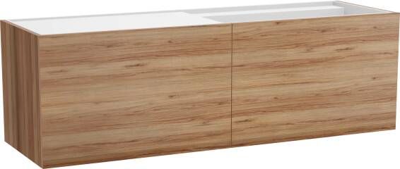 Balmani Cubo zwevend badmeubel 160 x 49 cm teakhout met Cubo asymmetrisch rechtse wastafel in mat witte solid surface