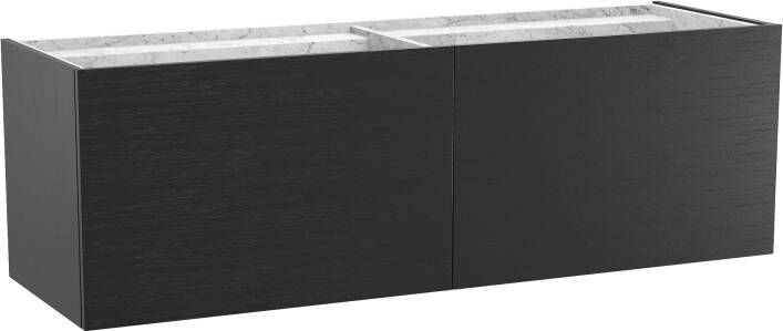 Balmani Cubo zwevend badmeubel 160 x 49 cm zwart eiken met Cubo dubbele wastafel in carrara marmer