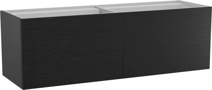 Balmani Cubo zwevend badmeubel 160 x 49 cm zwart eiken met Cubo dubbele wastafel in mat witte solid surface