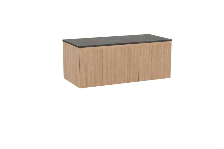 Balmani Fila zwevend badmeubel 120 x 55 cm naturel eiken met Stretto enkel of dubbel wastafelblad in marmer pietra grey Verticale symmetrische rechte ribbel