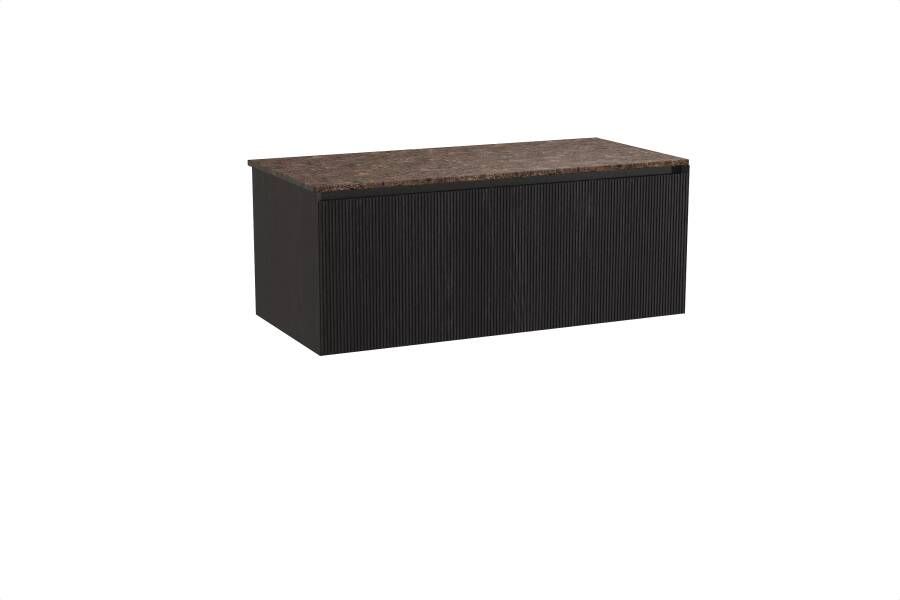 Balmani Fila zwevend badmeubel 120 x 55 cm zwart eiken met Stretto enkel of dubbel wastafelblad in marmer dark emperador Verticale symmetrische rechte ribbel