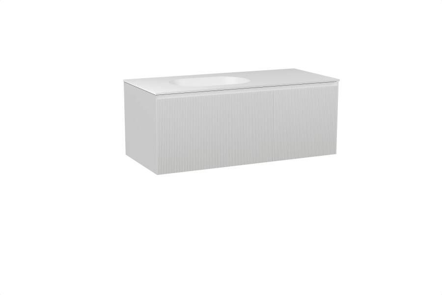 Balmani Fila zwevend badmeubel 120 x 55 cm mat wit met Tablo Oval asymmetrisch linkse wastafel in solid surface mat wit Verticale symmetrische rechte ribbel