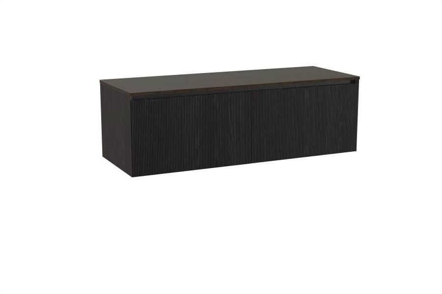Balmani Fila zwevend badmeubel 150 x 55 cm fineer zwart eiken met Sfera enkel of dubbel wastafelblad in melamine eucalyptus Verticale symmetrische rechte ribbel