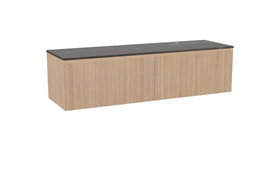 Balmani Fila zwevend badmeubel 180 x 55 cm naturel eiken met Stretto enkel of dubbel wastafelblad in marmer pietra grey Verticale symmetrische rechte ribbel
