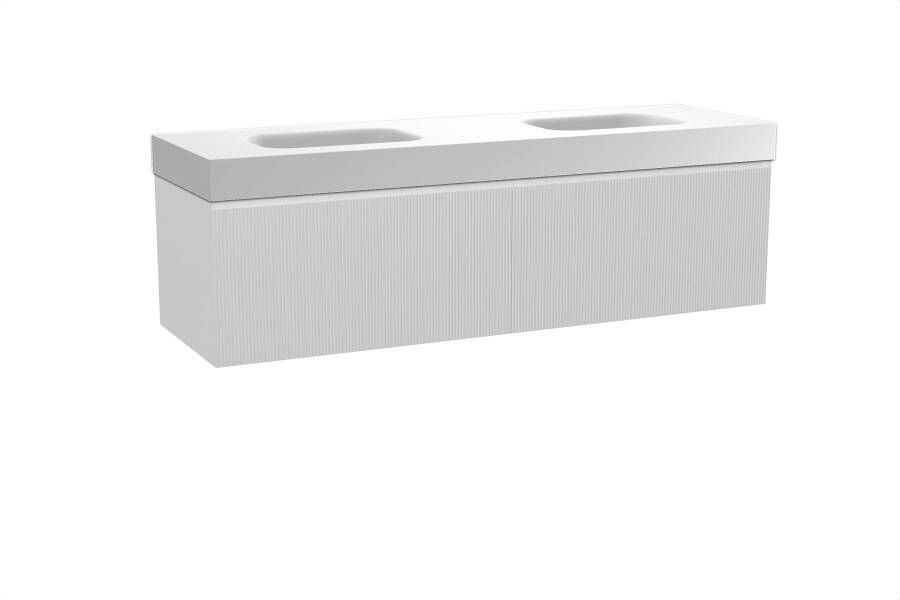 Balmani Fila zwevend badmeubel 180 x 55 cm mat wit met Arcato dubbele wastafel in solid surface mat wit Verticale symmetrische rechte ribbel