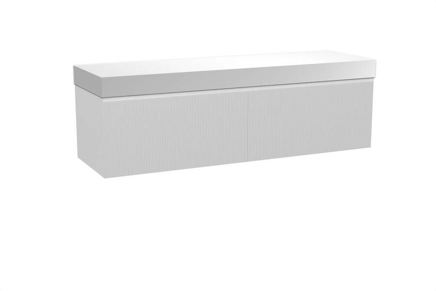 Balmani Fila zwevend badmeubel 180 x 55 cm mat wit met Dominus enkel of dubbel wastafelblad in solid surface mat wit Verticale symmetrische rechte ribbel