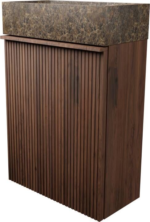 Balmani Forma zwevend toiletmeubel 42 x 21 cm amerikaans notenhout met Dama wastafel in Dark Emperador marmer