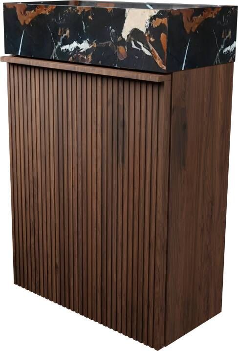 Balmani Forma zwevend toiletmeubel 42 x 21 cm amerikaans notenhout met Dama wastafel in Portoro Gold marmer