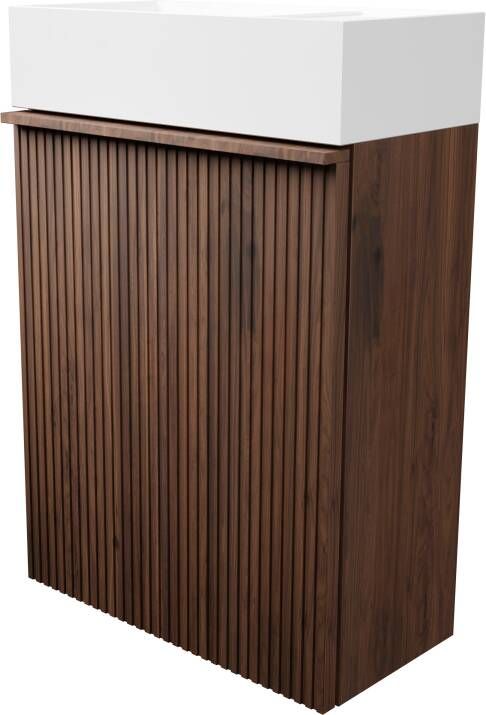 Balmani Forma zwevend toiletmeubel 42 x 21 cm amerikaans notenhout met Loop wastafel in matte Solid Surface