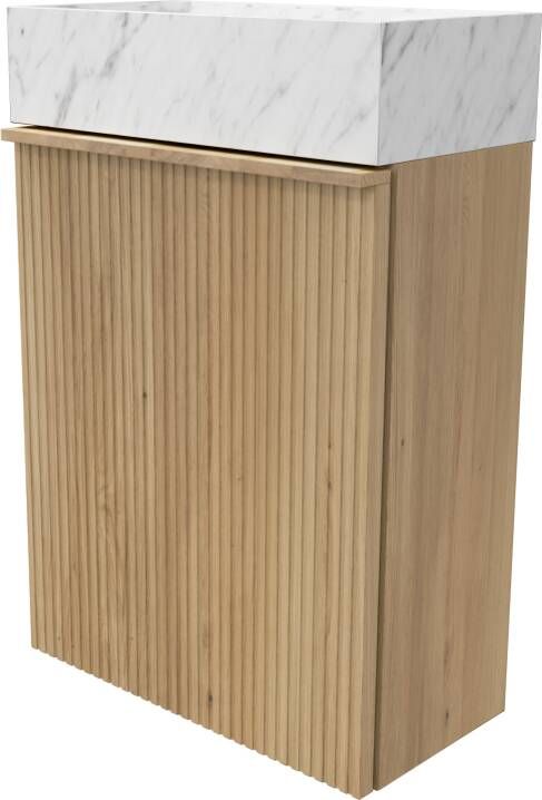 Balmani Forma zwevend toiletmeubel 42 x 21 cm naturel eiken met Dama wastafel in Carrara marmer