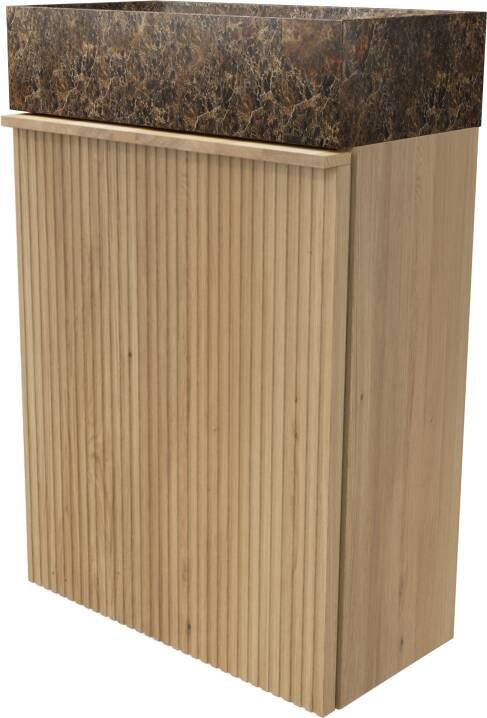 Balmani Forma zwevend toiletmeubel 42 x 21 cm naturel eiken met Dama wastafel in Dark Emperador marmer