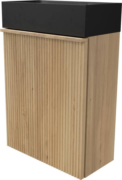 Balmani Forma zwevend toiletmeubel 42 x 21 cm naturel eiken met Dama wastafel in verzoete graniet