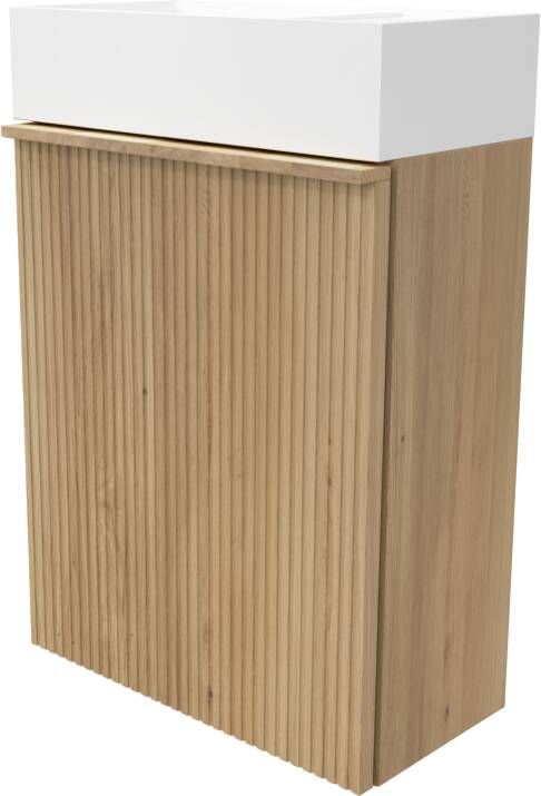 Balmani Forma zwevend toiletmeubel 42 x 21 cm naturel eiken met Loop wastafel in matte Solid Surface