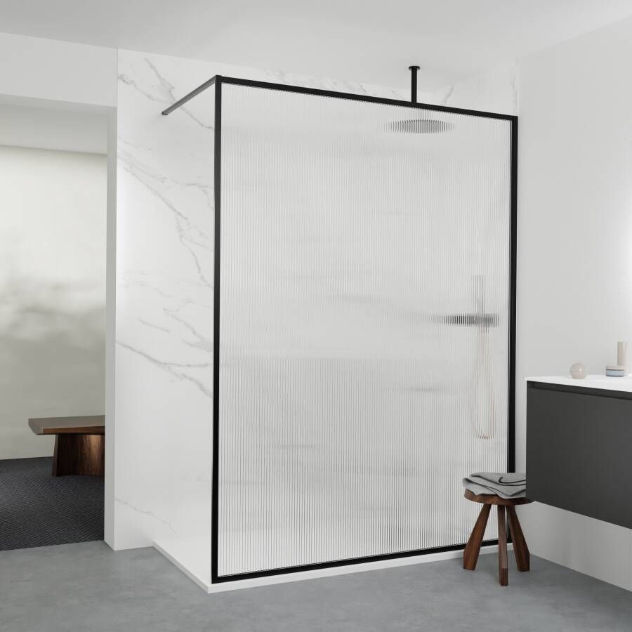 Balmani Framed inloopdouche 120 x 210 cm reliëf glas mat zwart profiel