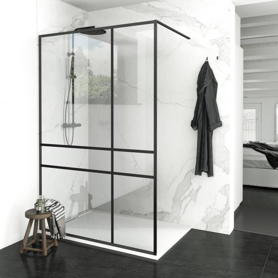 Balmani Framed Douche de plain-pied 120 x 210 cm Verre transparent