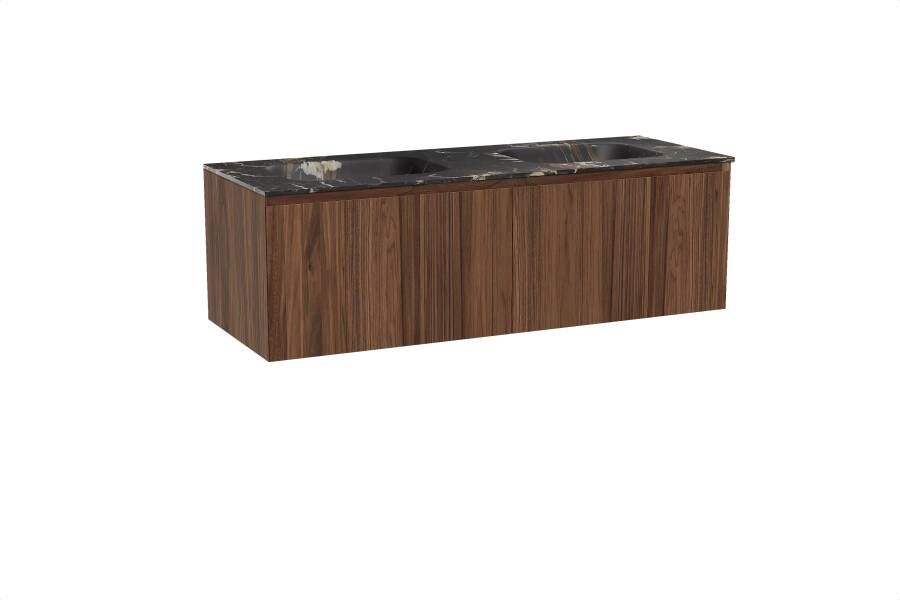 Balmani Idra zwevend badmeubel 150 x 55 cm notenhout met Tablo Arcato dubbele wastafel in marmer portoro gold