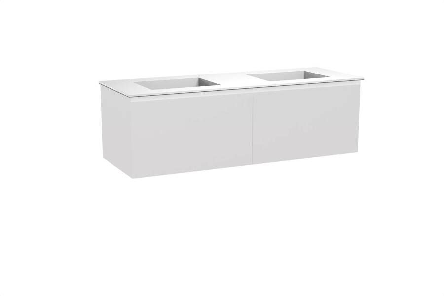 Balmani Idra zwevend badmeubel 150 x 55 cm mat wit met Tablo Stretto dubbele wastafel in solid surface mat wit
