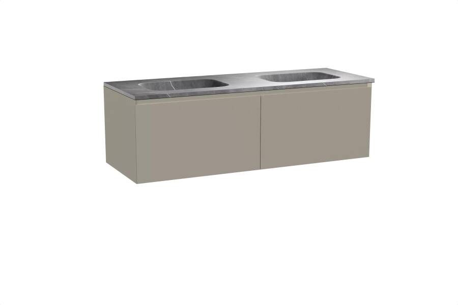 Balmani Idra zwevend badmeubel 150 x 55 cm steengrijs met Tablo Arcato dubbele wastafel in marmer pietra grey
