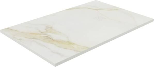 Balmani Impress douchebak 140 x 90 cm composiet witte marmer look rock structuur